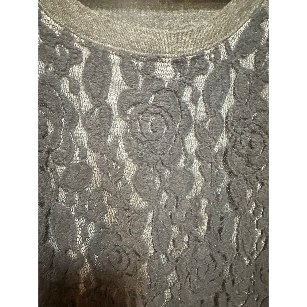 Symmetry Womens Charcoal Gray Floral Lace Front Long Sleeve Raglan Top Small - Picture 4 of 6